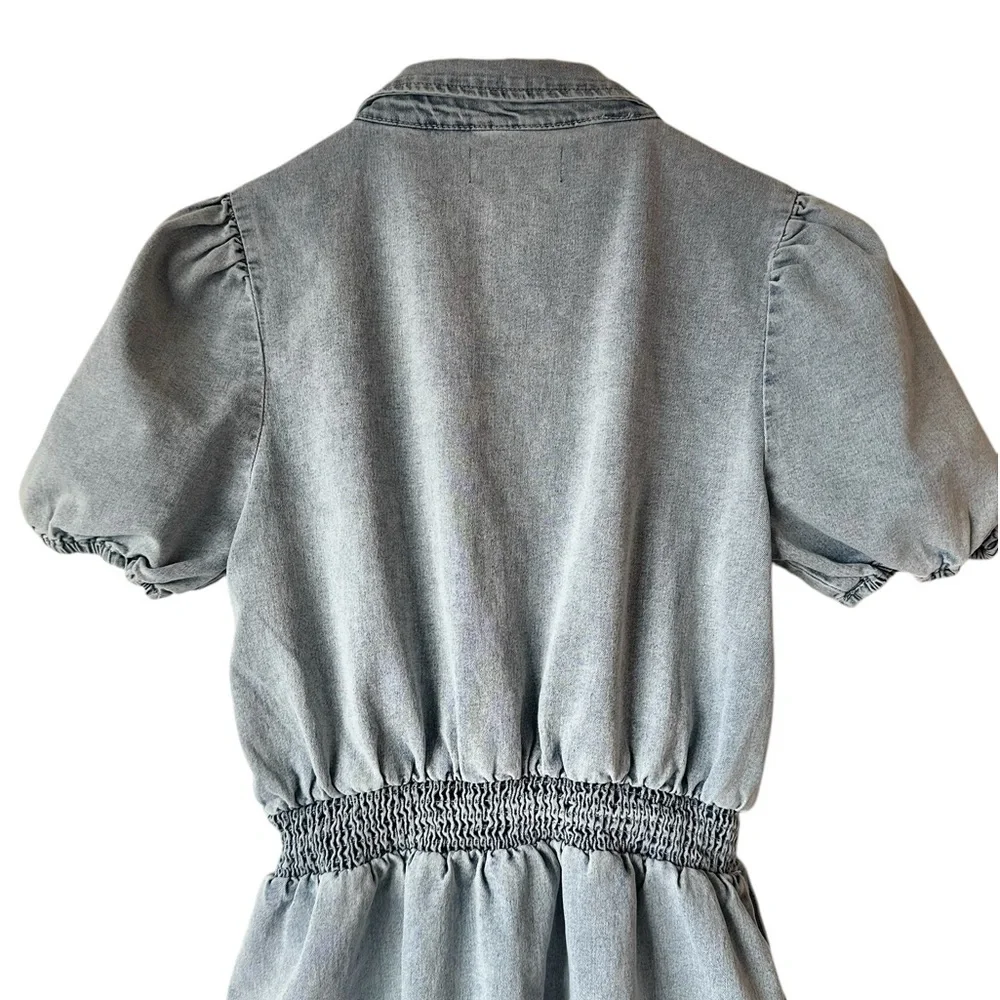 Blue Blush Cotton Blend Faux Denim Balloon Sleeve Dress - Picture 9 of 16
